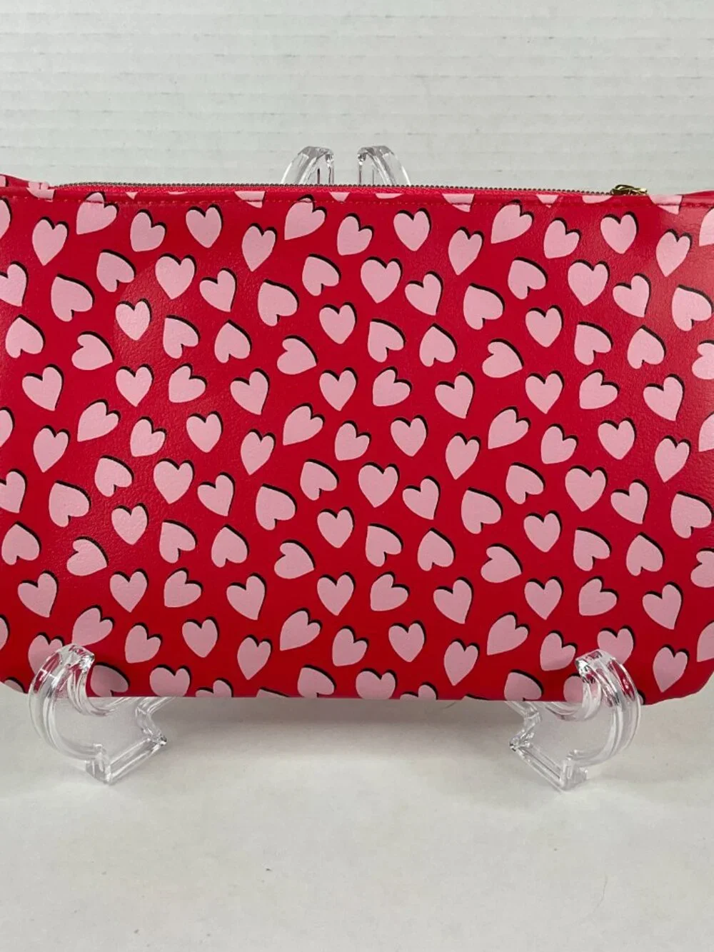 IPSY Pink Heart Print Makeup Bag Cosmetic Pouch New
